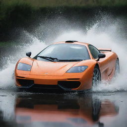 A high resolution image of a McLaren F1 with cool water splashes