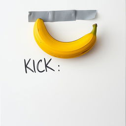 A banana affixed to a blank canvas using grey adhesive tape, illustrated in a colorful drawing style