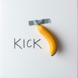 A banana securely attached to a blank canvas using grey adhesive tape