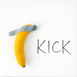 A banana attached to a blank canvas using grey adhesive tape