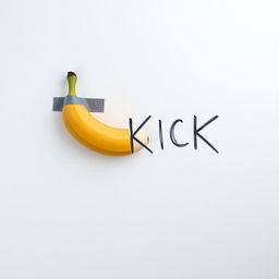 A banana attached to a blank canvas using grey adhesive tape