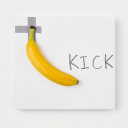 A banana attached to a blank canvas using grey adhesive tape