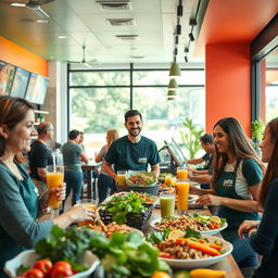 A vibrant and inviting local commercial for a healthy fast food restaurant