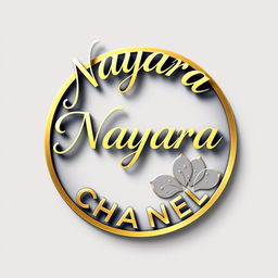 A modern and elegant 3D logo design for 'Nayara Chanel' featuring a circular motif