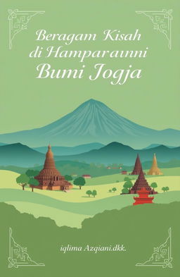 A serene and soft-colored panorama of Yogyakarta's nature featuring Mount Merapi, Borobudur Temple, and Prambanan Temple