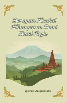 A serene and soft-colored panorama of Yogyakarta's nature featuring Mount Merapi, Borobudur Temple, and Prambanan Temple