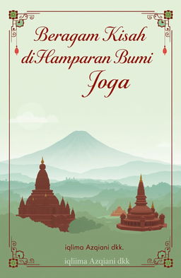 A serene and soft-colored panorama of Yogyakarta's nature featuring Mount Merapi, Borobudur Temple, and Prambanan Temple