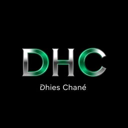 A simple yet eye-catching 3D logo design for 'DHC', accompanied by the small description 'Dhies Chanel' beneath it