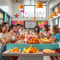 A lively and engaging local commercial for 'IOURT', a healthy fast food restaurant specializing in frozen yogurt smoothies blended with fresh fruits