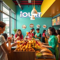 A lively and engaging local commercial for 'IOURT', a healthy fast food restaurant specializing in frozen yogurt smoothies blended with fresh fruits