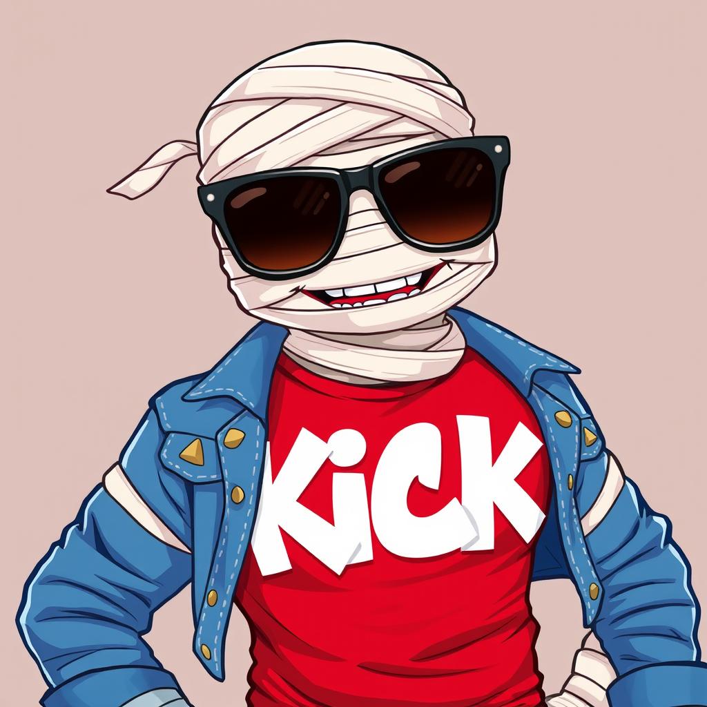 A playful 2D illustration of a stylish mummy wearing trendy sunglasses