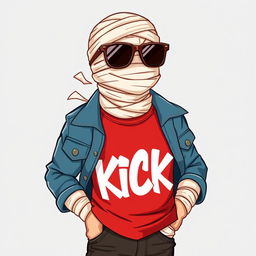 A playful 2D illustration of a stylish mummy wearing trendy sunglasses