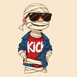 A playful 2D illustration of a stylish mummy wearing trendy sunglasses