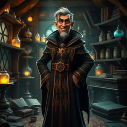 A middle-aged male wicked sorcerer character from the story Ashabulukhdud, depicted in a 3D animated style