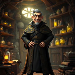 A middle-aged male wicked sorcerer character from the story Ashabulukhdud, depicted in a 3D animated style