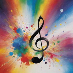 Visualize the 'Art of Music' as a vibrant symphony of colors and shapes. Depict musical notes being transformed into a colorful splash of shapes, radiating from a central point like expanding music waves.