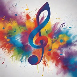 Visualize the 'Art of Music' as a vibrant symphony of colors and shapes. Depict musical notes being transformed into a colorful splash of shapes, radiating from a central point like expanding music waves.