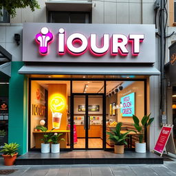 An exterior view of 'IOURT', a sub-brand of YORGANIX, designed to promote a healthy fast food atmosphere