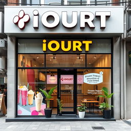 An exterior view of 'IOURT', a sub-brand of YORGANIX, designed to promote a healthy fast food atmosphere