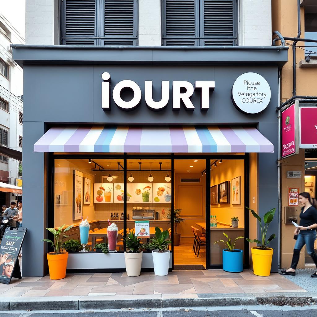 An exterior view of 'IOURT', a sub-brand of YORGANIX, designed to promote a healthy fast food atmosphere