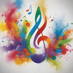 Visualize the 'Art of Music' as a vibrant symphony of colors and shapes. Depict musical notes being transformed into a colorful splash of shapes, radiating from a central point like expanding music waves.