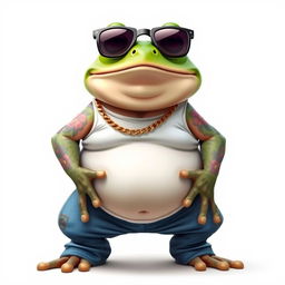 A 2D humanoid fat frog standing confidently in a frontal position