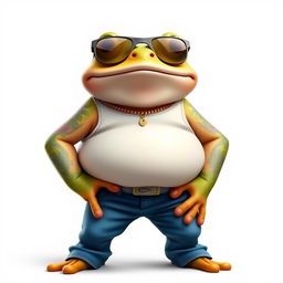 A 2D humanoid fat frog standing confidently in a frontal position