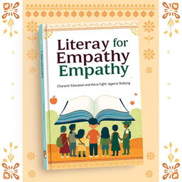 A vibrant and engaging book cover design for the title 'Literacy for Empathy: Character Education and the Fight Against Bullying'