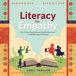 A vibrant and engaging book cover design for the title 'Literacy for Empathy: Character Education and the Fight Against Bullying'