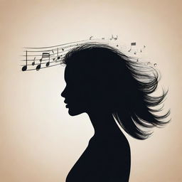 The 'Art of Music' expressed in a minimalist style. Feature a subtle, simple silhouette of a girl in the background, surrounded by subtle, linear representation of musical notes and symbols, avoiding gradients for a clean and modern look.