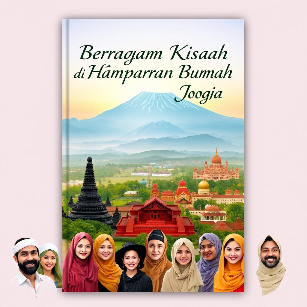 A beautiful cover design for a book titled 'Beragam Kisah di Hamparan Bumi Jogja'