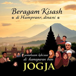 A beautiful cover design for a book titled 'Beragam Kisah di Hamparan Bumi Jogja'