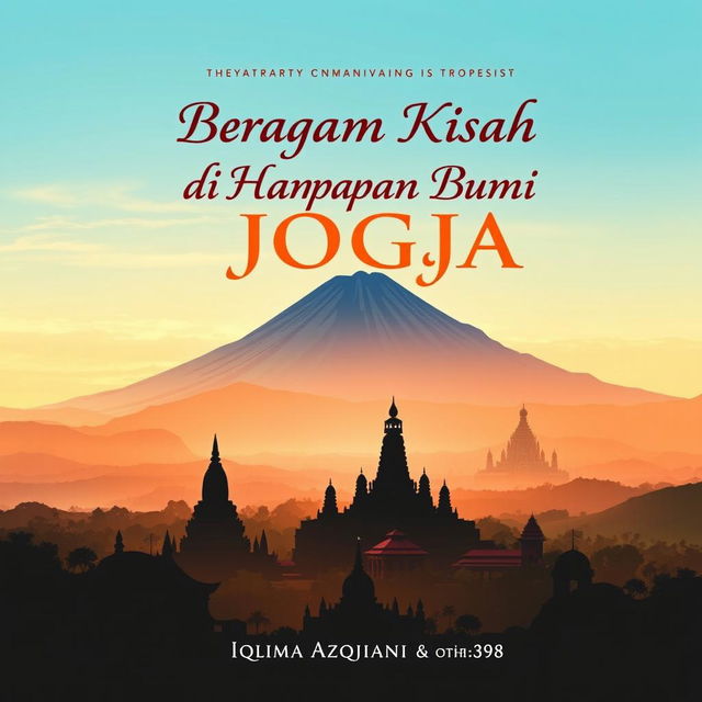 A captivating book cover design for 'Beragam Kisah di Hamparan Bumi Jogja' by Iqlima Azqiani and others