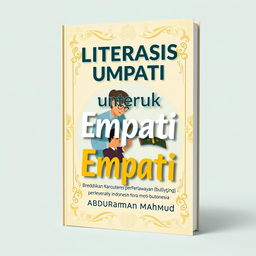 A 3D book cover design for the title 'Literasi untuk Empati: Pendidikan Karakter dan Perlawanan terhadap Bullying