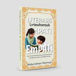 A 3D book cover design for the title 'Literasi untuk Empati: Pendidikan Karakter dan Perlawanan terhadap Bullying