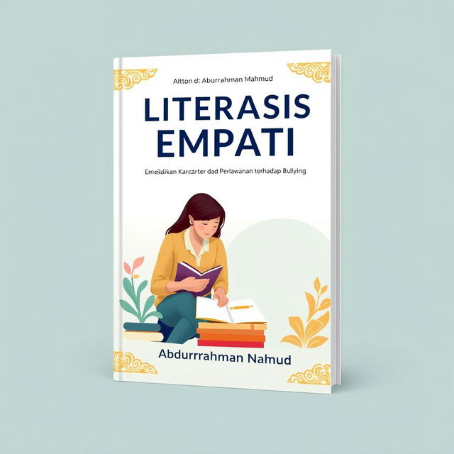 A 3D book cover design for the title 'Literasi untuk Empati: Pendidikan Karakter dan Perlawanan terhadap Bullying