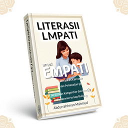 A 3D book cover design for the title 'Literasi untuk Empati: Pendidikan Karakter dan Perlawanan terhadap Bullying