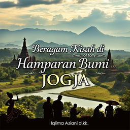 A stunning panoramic view of Yogyakarta featuring the majestic Borobudur Temple, the elegant Prambanan Temple, and the towering Merapi mountains