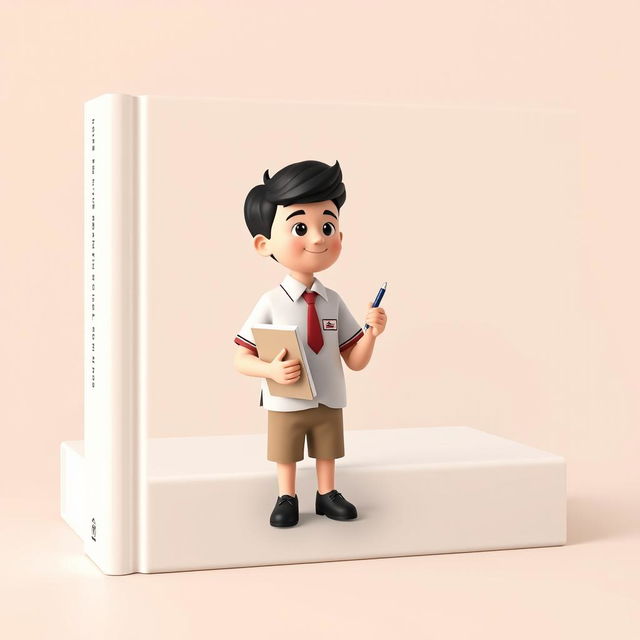 A simple and modern 3D book cover design featuring an Indonesian junior high school student