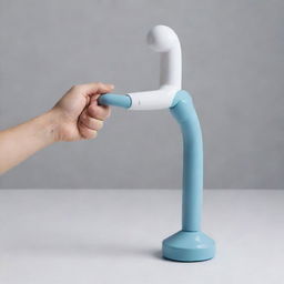 Design a humorous gadget with a retractable arm. This innovative device is intended to gently and politely nudge individuals out of the user's path.