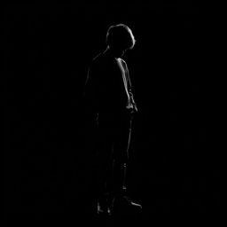 A 3D silhouette of a sad male student representing bullying, standing alone against a black background