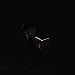 A 3D silhouette of a sad male student being bullied, depicted against a black background, transitioning to a happy pose while holding a book, showcasing the contrast between the two emotions