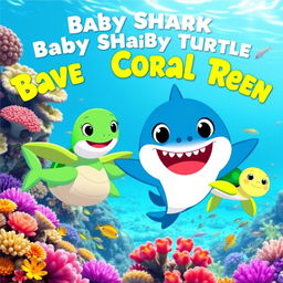 A vibrant and engaging thumbnail featuring Baby Shark and Baby Turtle as adorable cartoon characters