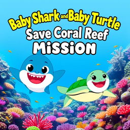 A vibrant and engaging thumbnail featuring Baby Shark and Baby Turtle as adorable cartoon characters