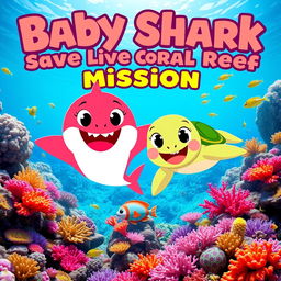 A vibrant and engaging thumbnail featuring Baby Shark and Baby Turtle as adorable cartoon characters