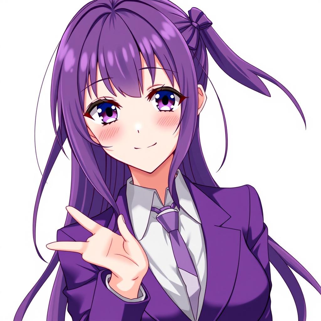 A beautiful anime-style character, a waifu with long purple hair and striking violet eyes