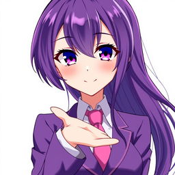 A beautiful anime-style character, a waifu with long purple hair and striking violet eyes