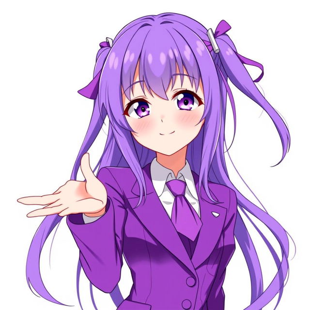 A beautiful anime-style character, a waifu with long purple hair and striking violet eyes