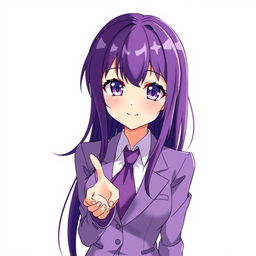 A beautiful anime-style character, a waifu with long purple hair and striking violet eyes