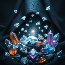 A captivating fantasy image showcasing a mystical scene filled with diamonds, precious stones, and crystals